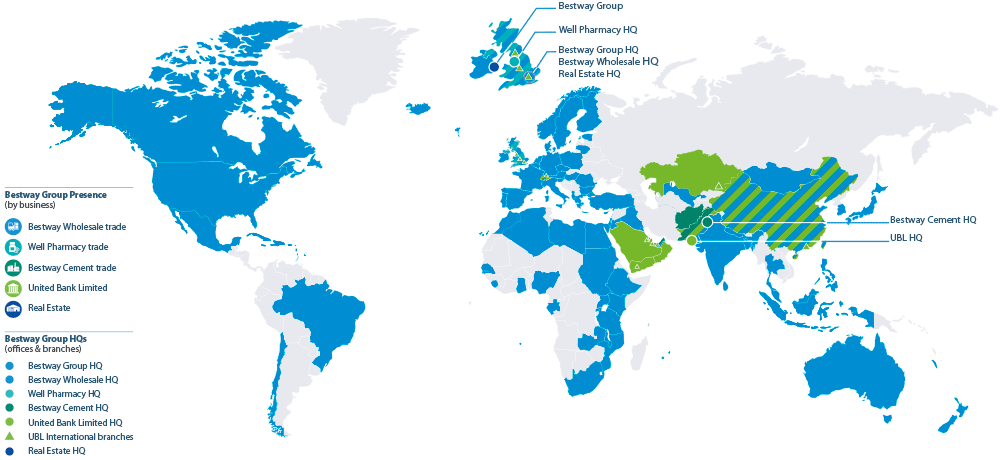 Map showing Bestway Group presence (by business)