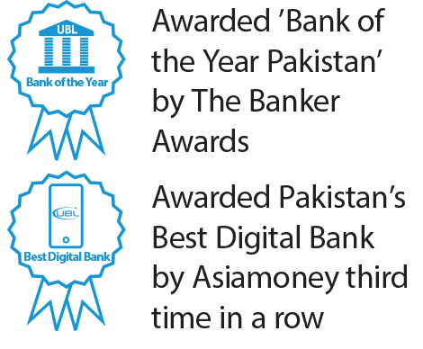 Awarded Bank of the Year Pakistan by The Banker Awards. Awarded Pakistan’s Best Digital Bank by AsiaMoney third time in a row